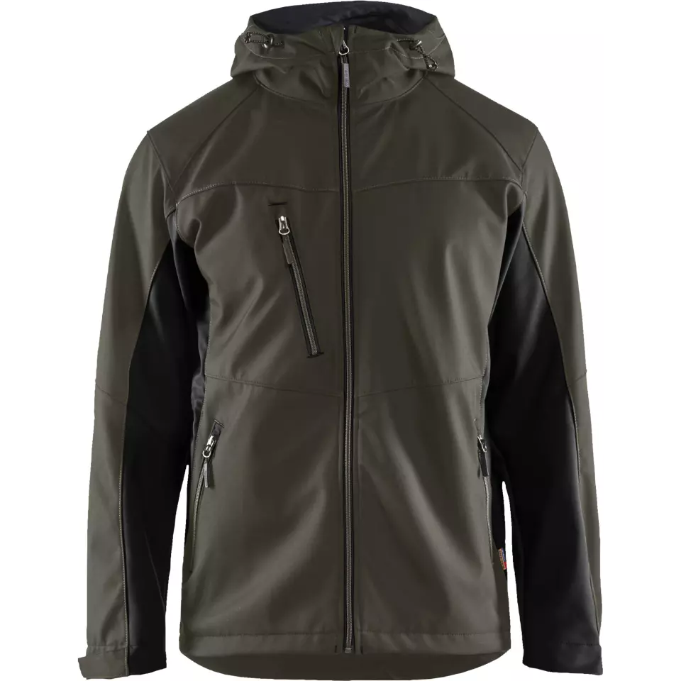 Blåkläder 475325164599, Hooded Softshell Jacket, Dark Olive Green/Black, image 1, gallery thumbnail