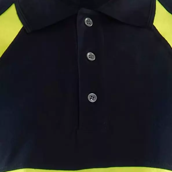 The shirt is designed for comfort and functionality with a classic **ribbed knit collar** and a clean **button placket**. This combination provides a secure and comfortable fit while allowing for easy on-and-off, making it a versatile and professional choice for your workday.