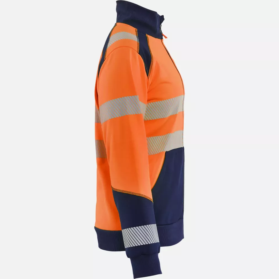 Blaklader 350825285389, High Vis Ladies Zip Sweatshirt, Orange/Navy Blue, image 2, gallery thumbnail