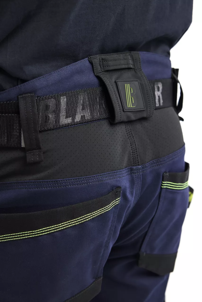 Blaklader 197011498633, STRIKER Craftsman Work Trousers with Stretch, Dark Navy/High Vis Yellow, image 9, gallery thumbnail
