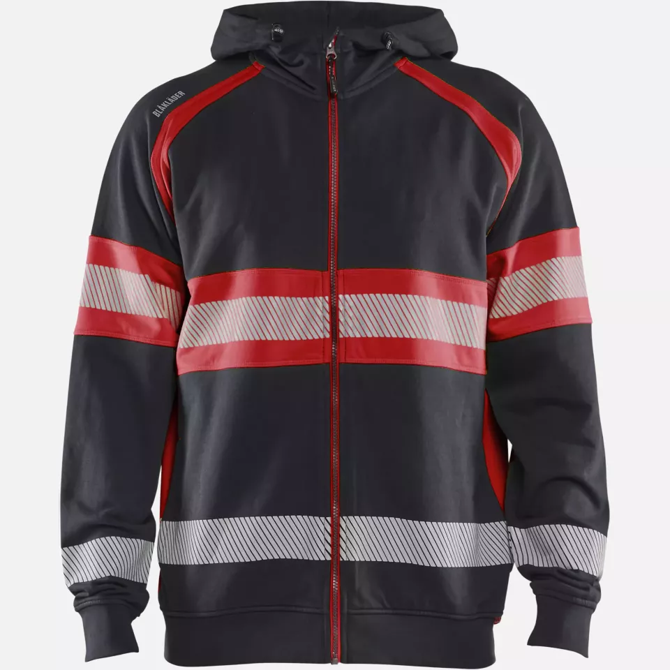 Blaklader 355211589955, High Vis Hooded Jacket, Black/High Vis Red, image 1, gallery thumbnail
