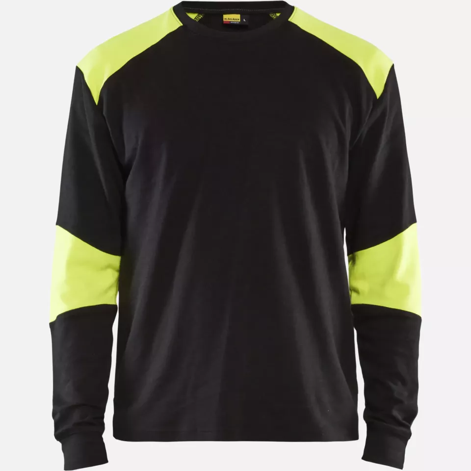 Blaklader 345717618933, Flame Resistant Long Sleeve Shirt, Navy/Yellow, image 1, gallery thumbnail