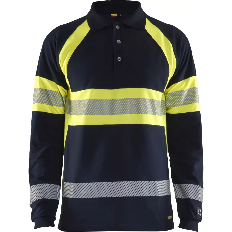 Blaklader 343817418933, Long Sleeve Polo Shirt Multinorm, Navy Blue/ Yellow, image 1, gallery thumbnail