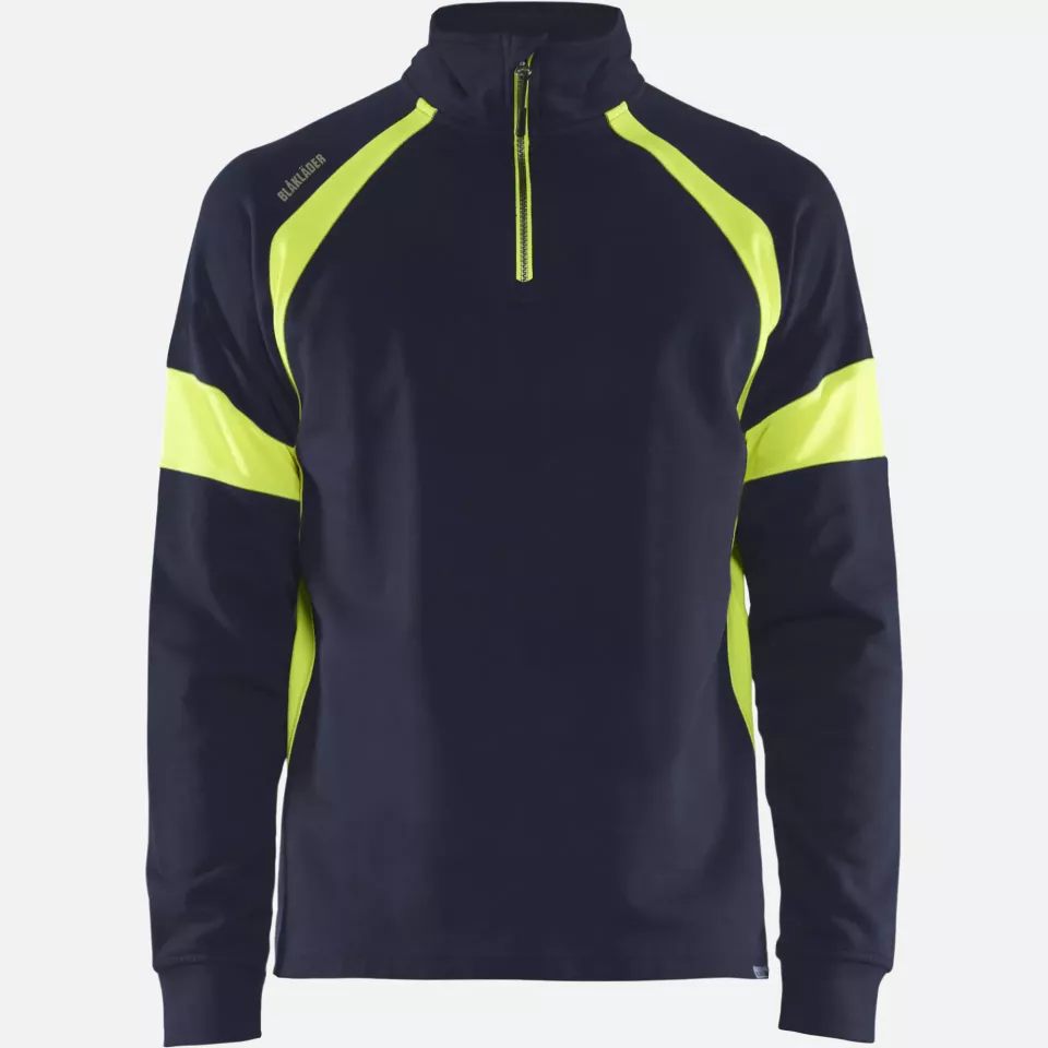 Blaklader 355011588933, Sweatshirt with High Vis Inserts, Navy/ Yellow, image 1, gallery thumbnail