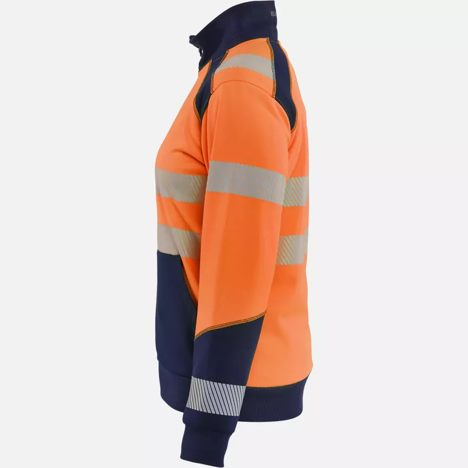 Blaklader 350825285389, High Vis Ladies Zip Sweatshirt, Orange/Navy Blue, image 3, gallery thumbnail