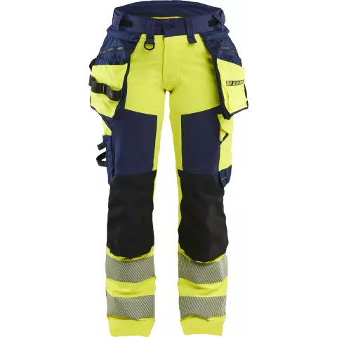 Blaklader High Vis Ladies 4-Way Stretch Trousers, Yellow/Navy Blue