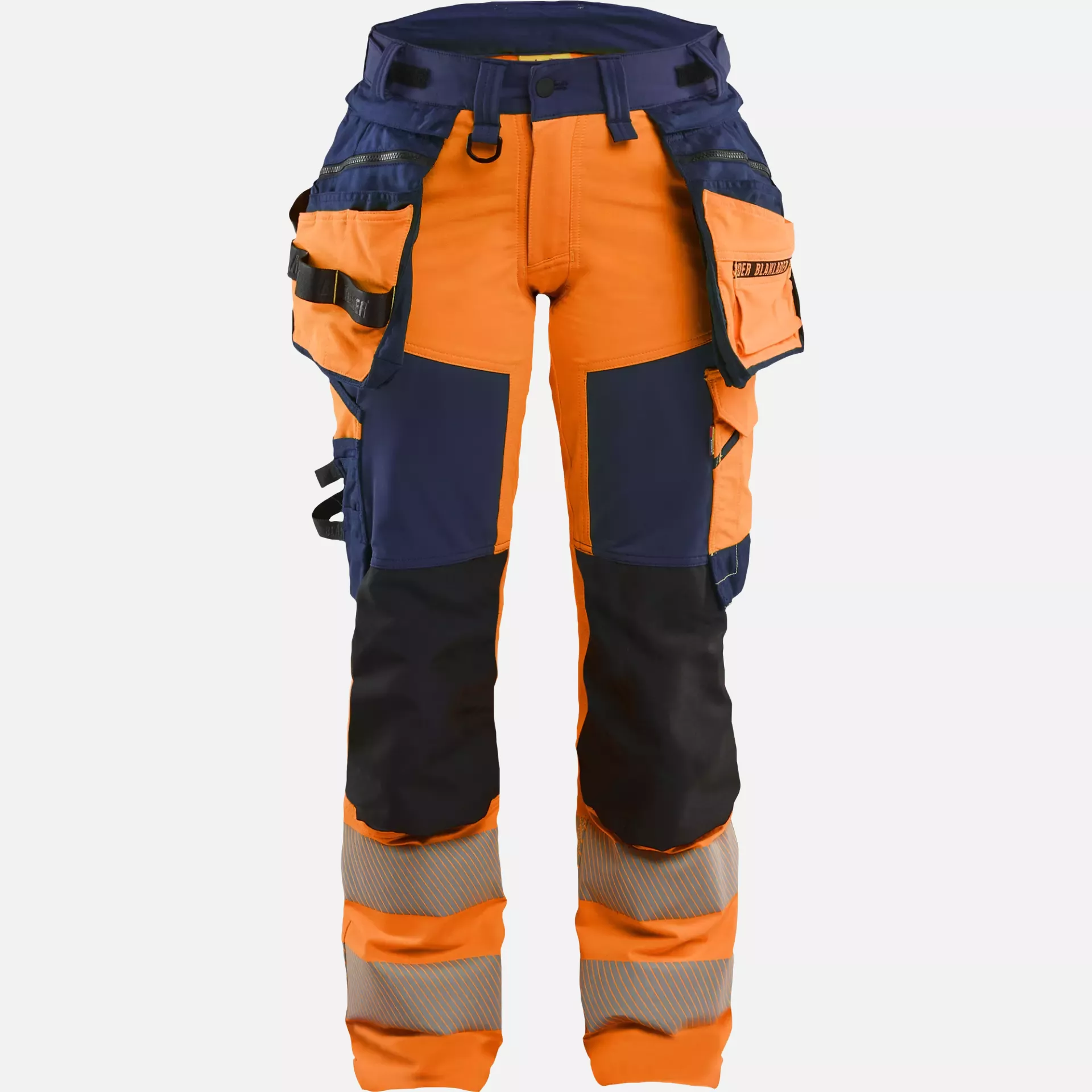 Blaklader 702216485389, High Vis Ladies 4-Way Stretch Trousers, Orange/Navy Blue, image 1
