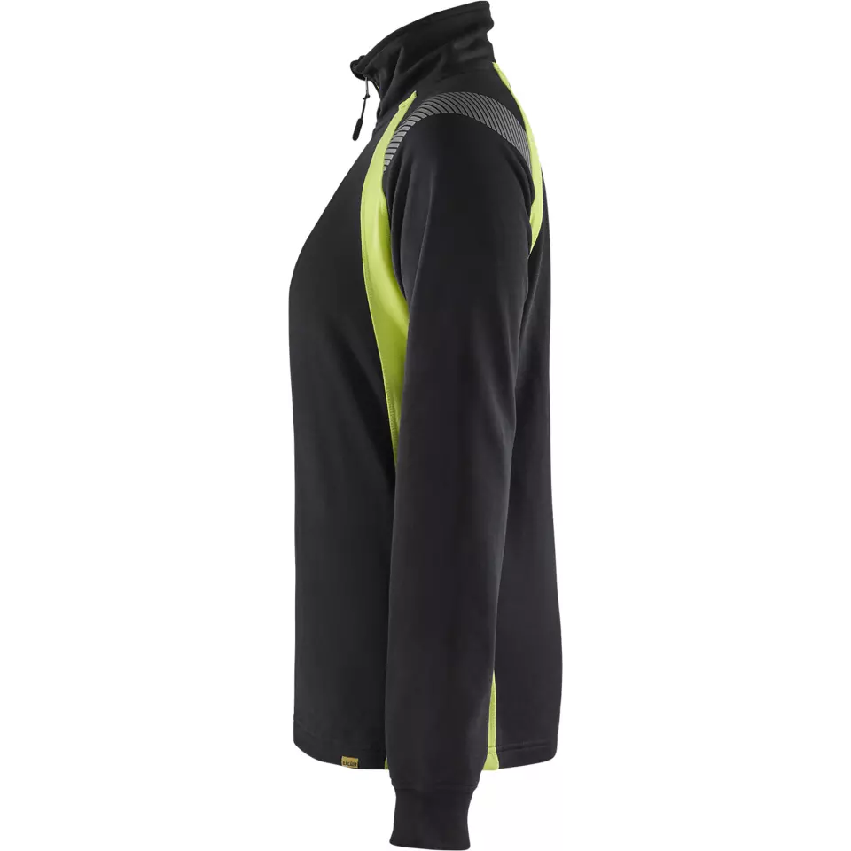 Blaklader 340311589933, Ladies Half Zip Sweatshirt, Black/Yellow, image 3, gallery thumbnail