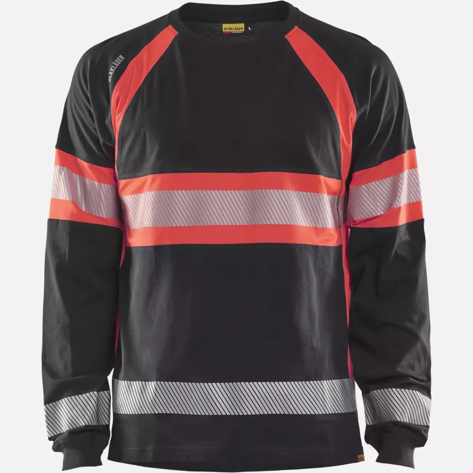 Blaklader 351010309955, Long Sleeve High Vis Shirt, Black/High Vis Red, image 1, gallery thumbnail