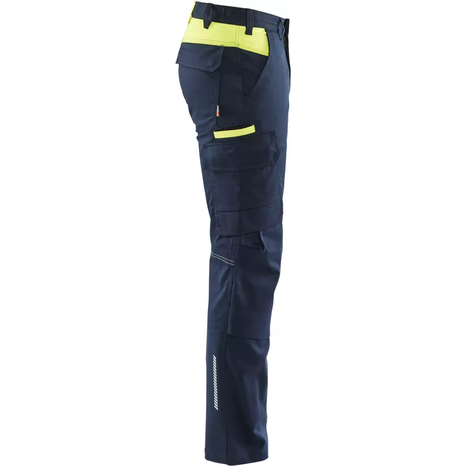 Blaklader 144818328633, Industry Stretch Work Trousers with Knee Pad Pockets, Dark Navy/Yellow, image 2, gallery thumbnail