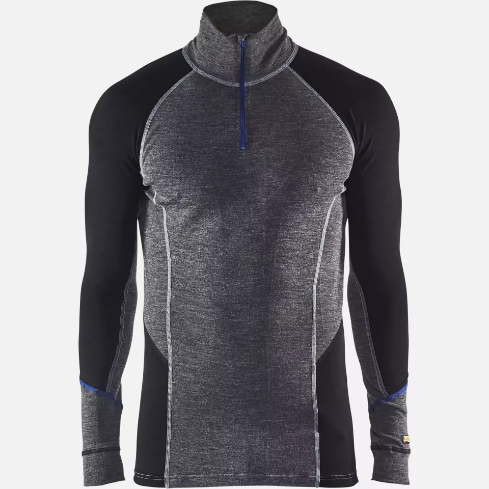 Blaklader 489917329699, Warm Merino Wool Zip Neck Undershirt, Medium Grey/Black, image 1, gallery thumbnail