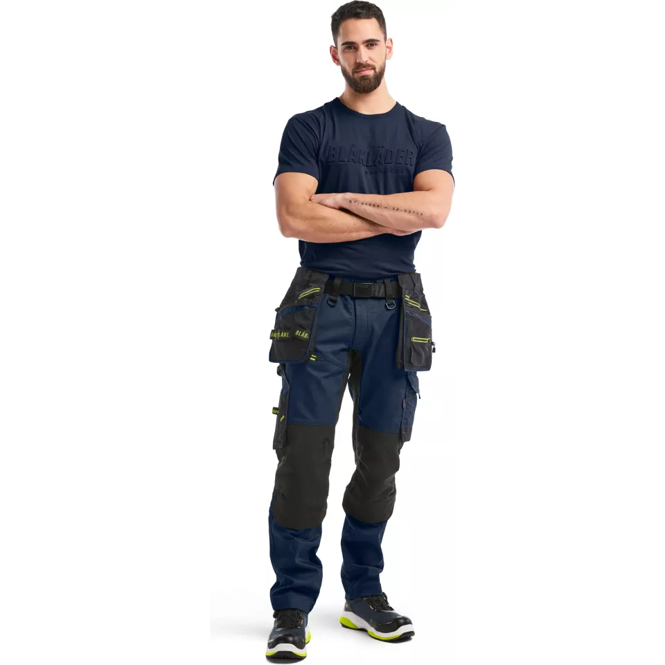 Blaklader 197011498633, STRIKER Craftsman Work Trousers with Stretch, Dark Navy/High Vis Yellow, image 5, gallery thumbnail