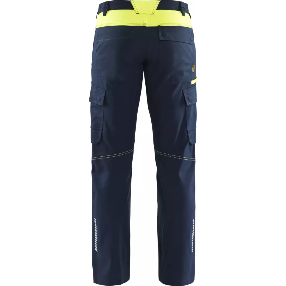 Blaklader 144818328633, Industry Stretch Work Trousers with Knee Pad Pockets, Dark Navy/Yellow, image 4, gallery thumbnail