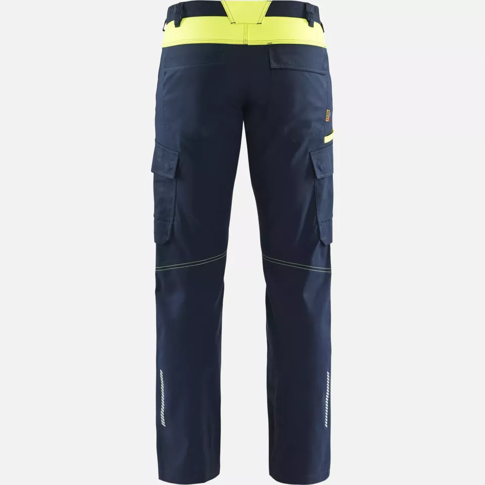 Blaklader 144818328633, Industry Stretch Work Trousers with Knee Pad Pockets, Dark Navy/Yellow, image 4, gallery thumbnail