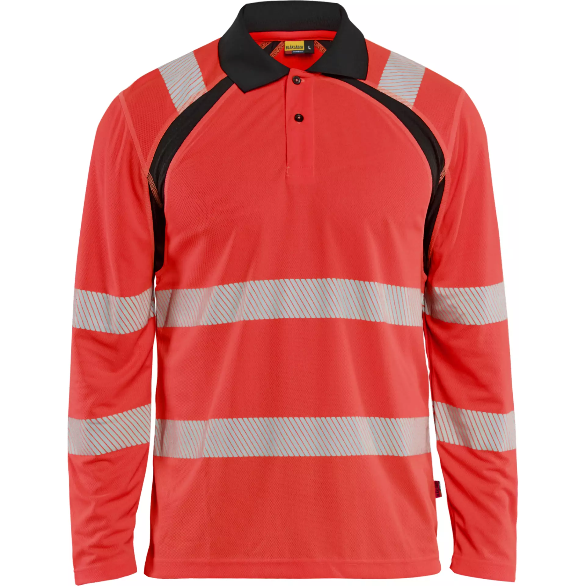 Blåkläder 359810135599, Warnschutz-Langarm-Poloshirt mit UV-Schutz, Leuchtrot/Schwarz