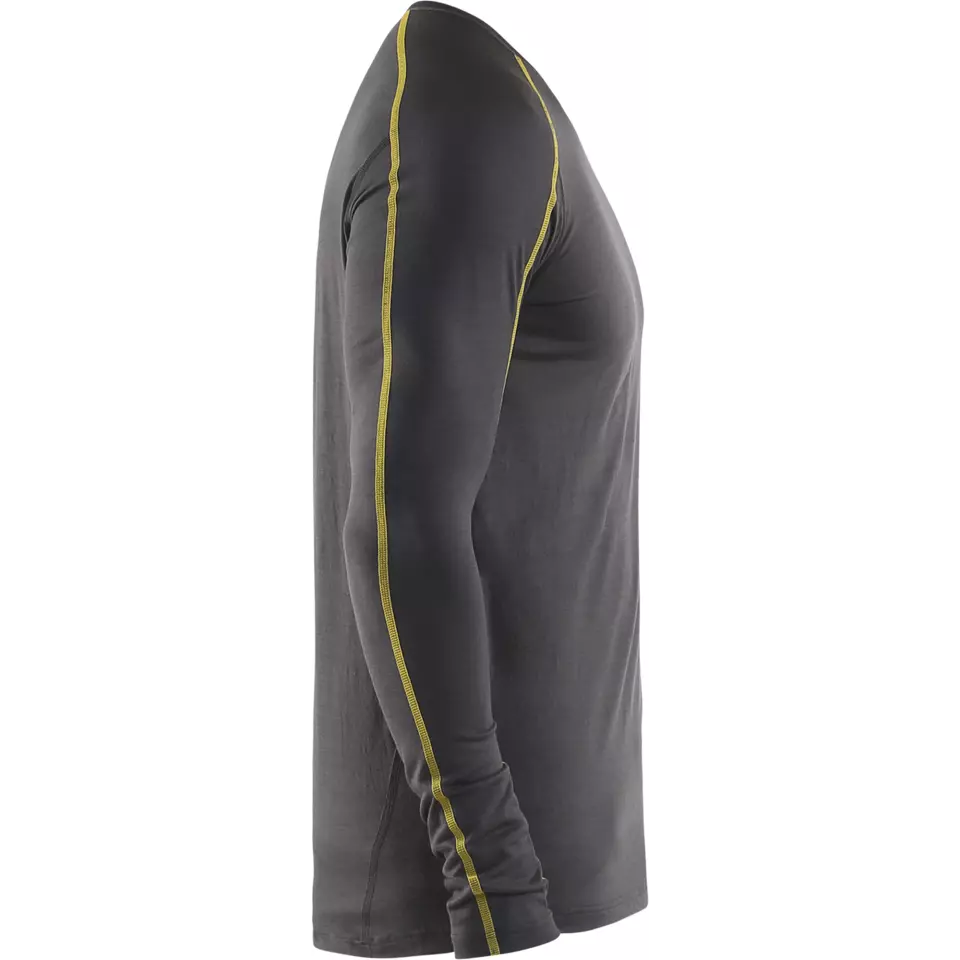 Blåkläder 479917349835, XLIGHT Base Layer Shirt, 100% Merino Wool, Dark Gray/Yellow, image 2, gallery thumbnail