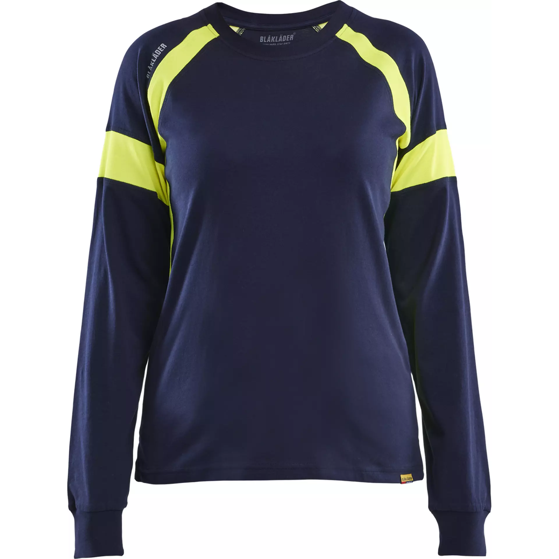 Blåkläder 352110308833, Women's Long Sleeve T-Shirt, Dark Blue/Hi-Vis Yellow