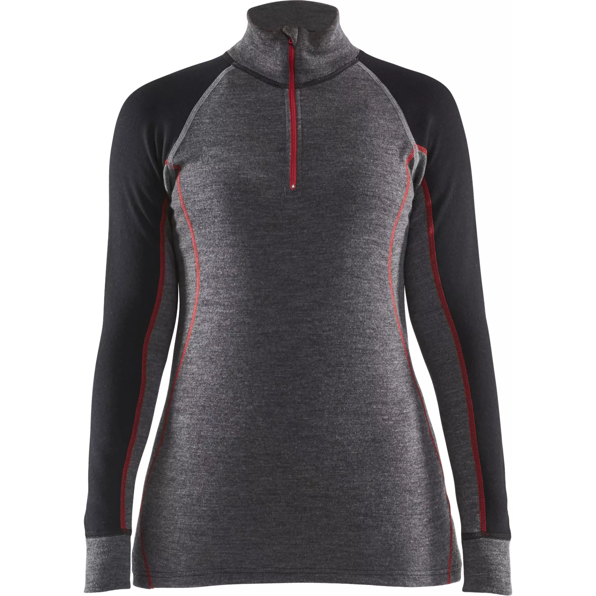 Blåkläder 729917369699, XWARM Women's Long Sleeve Base Layer Shirt with Zip, 100% Merino Wool, Gray/Black, image 1