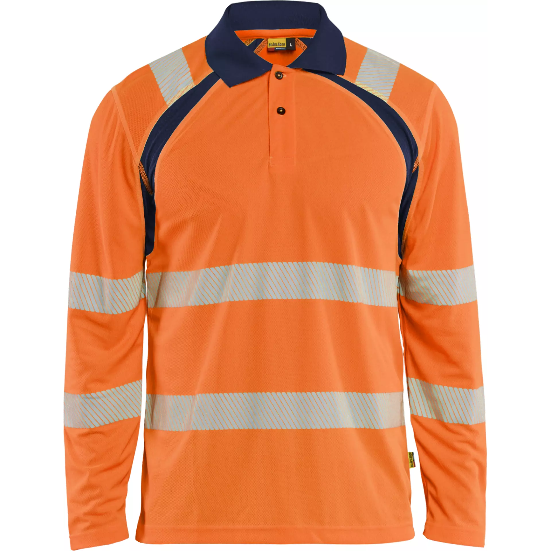Blåkläder 359810135389, High-Vis Long Sleeve Polo Shirt with UV Protection, High-Vis Orange/Dark Blue