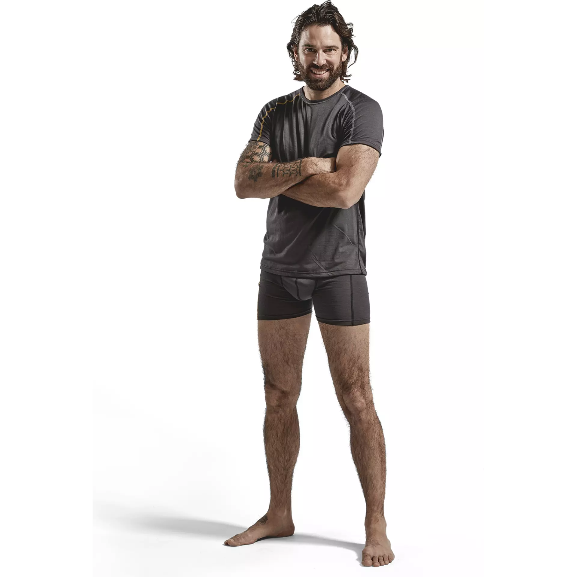 Blåkläder 479817349835, XLIGHT Short-Sleeved Base Layer Shirt, 100% Merino Wool, Dark Gray/Yellow, image 5