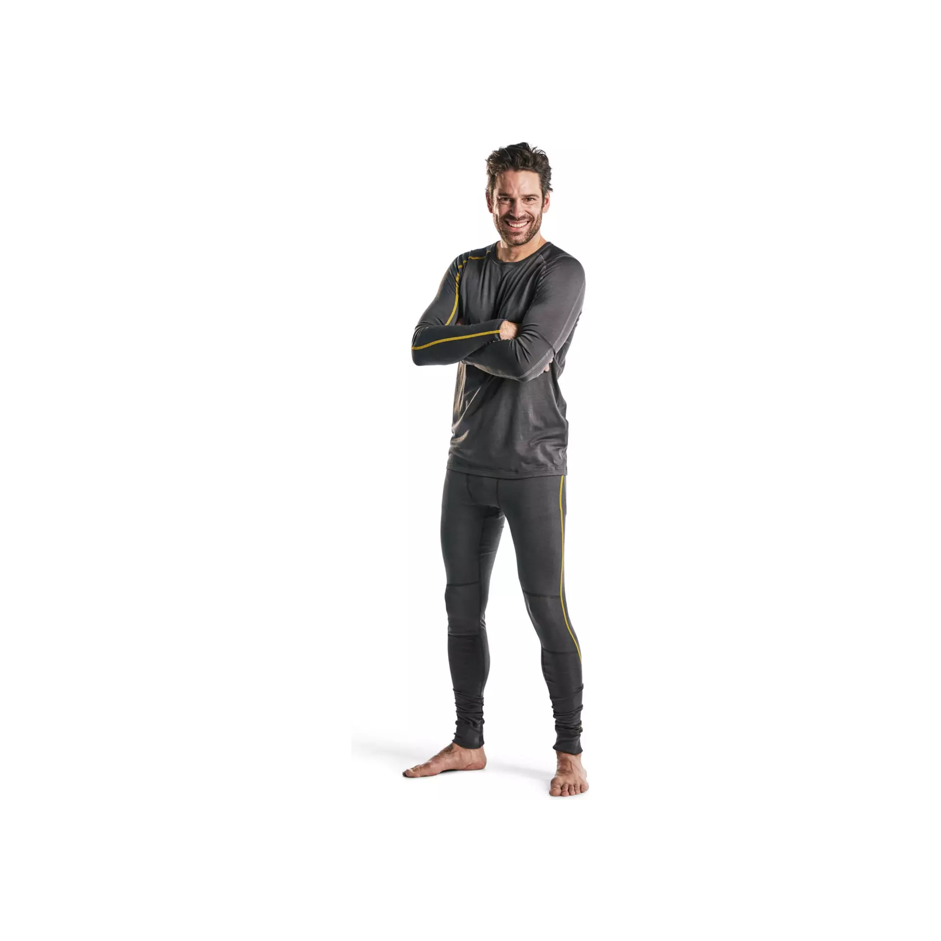 Blåkläder 184417349835, XLIGHT Long Base Layer Pants, 100% Merino Wool, Dark Gray/Yellow, image 2