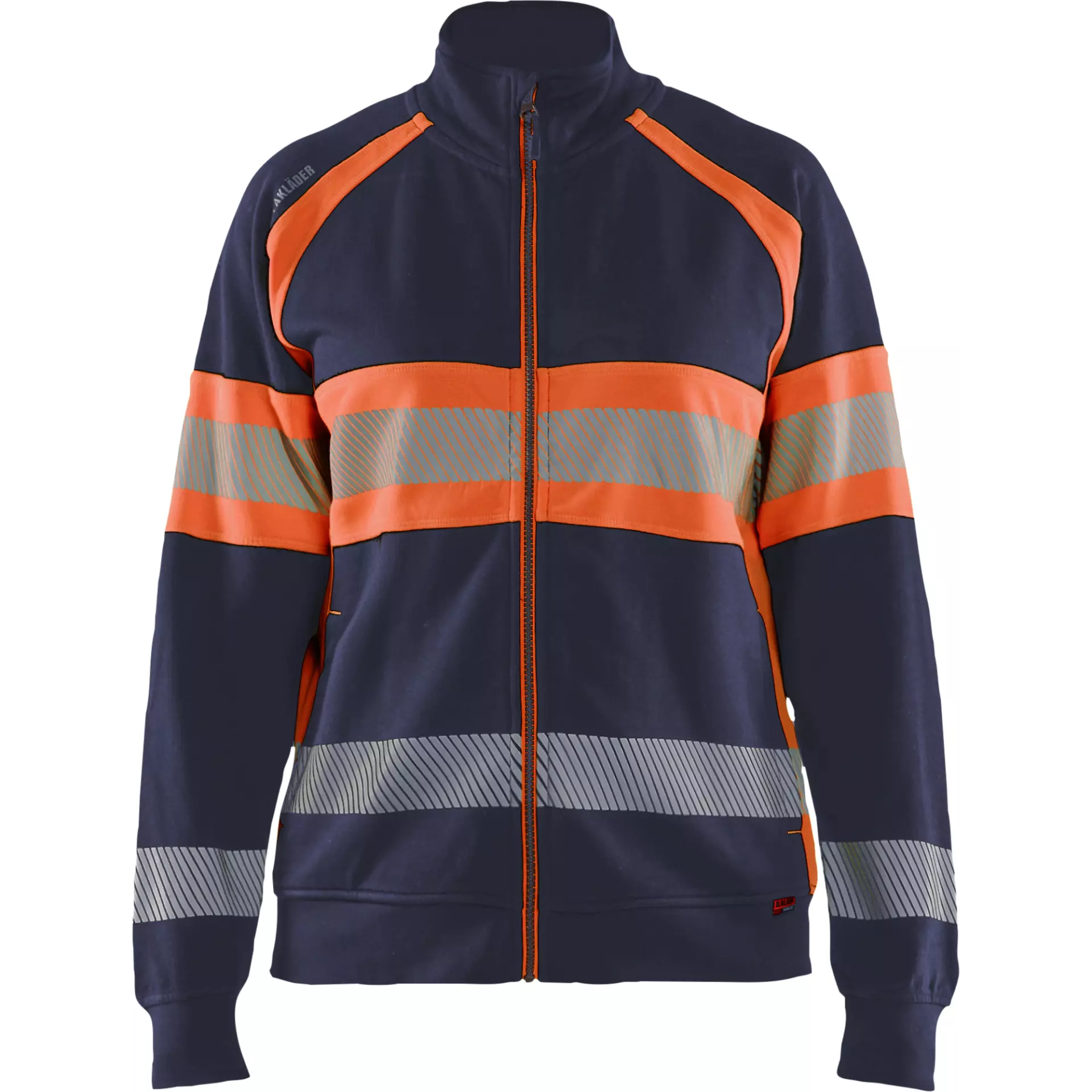 Blåkläder 350511588953, Women's Hi-Vis Zip Sweatshirt, Navy/Hi-Vis Orange