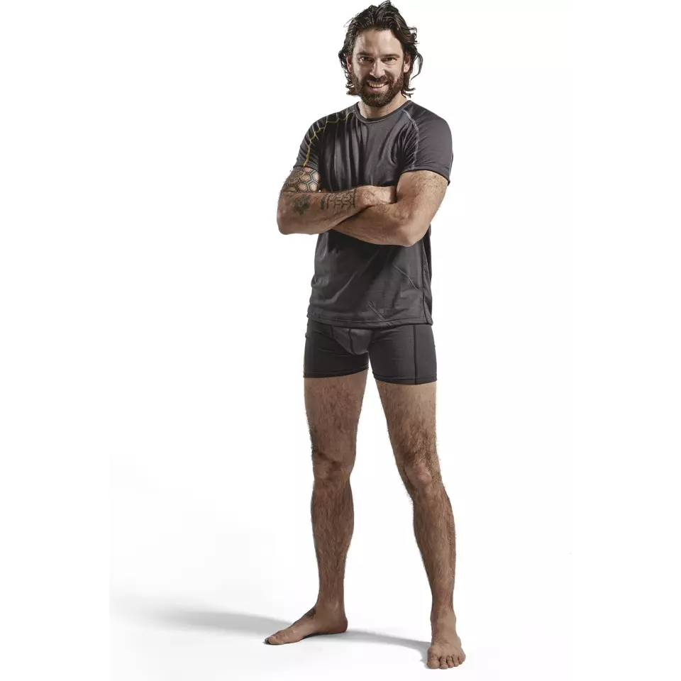 Blåkläder 479817349835, XLIGHT Short-Sleeved Base Layer Shirt, 100% Merino Wool, Dark Gray/Yellow, image 5, gallery thumbnail