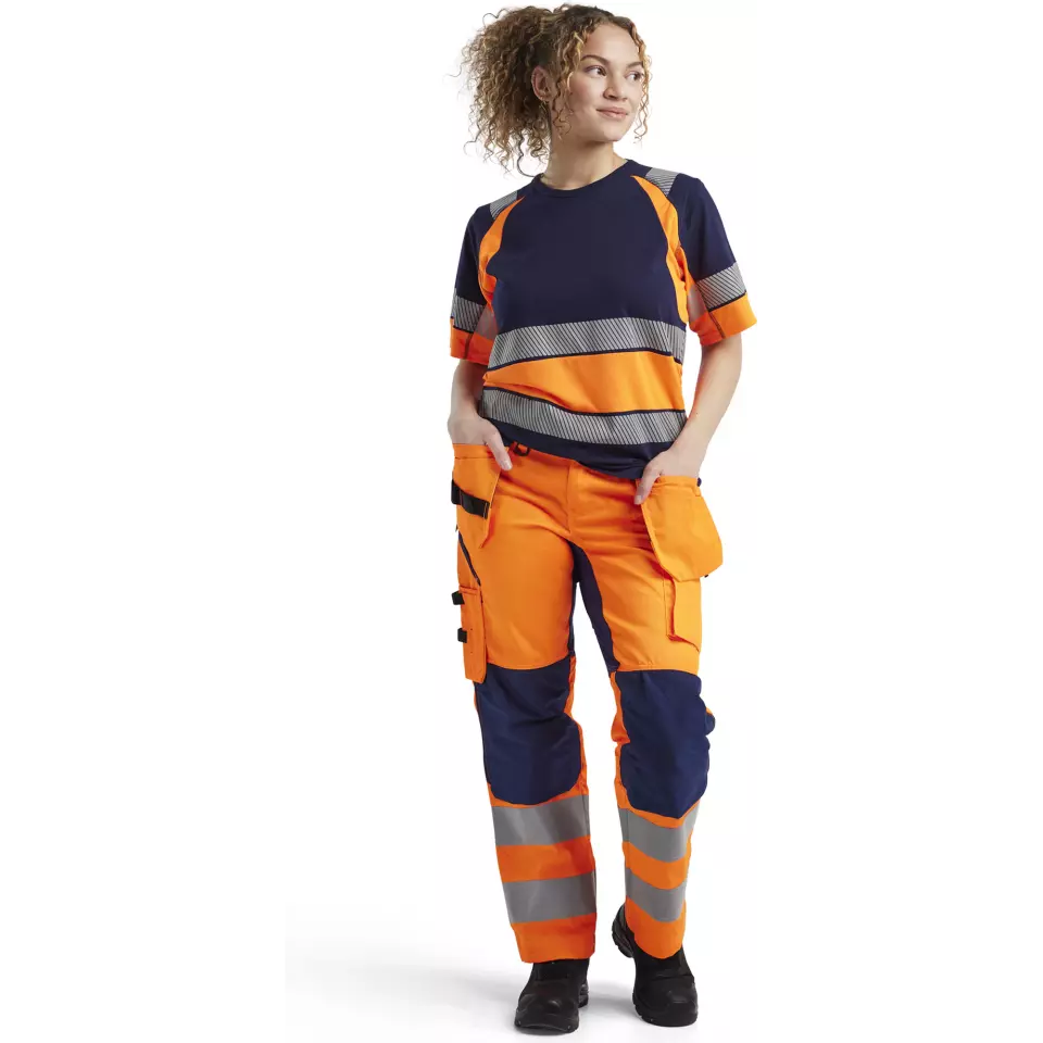 Blåkläder 716318115389, Women's High-Vis Holster Pants, Stretch, Hi-Vis Orange/Navy Blue, image 5, gallery thumbnail