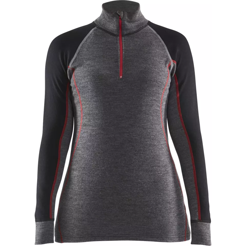 Blåkläder 729917369699, XWARM Women's Long Sleeve Base Layer Shirt with Zip, 100% Merino Wool, Gray/Black, image 1, gallery thumbnail