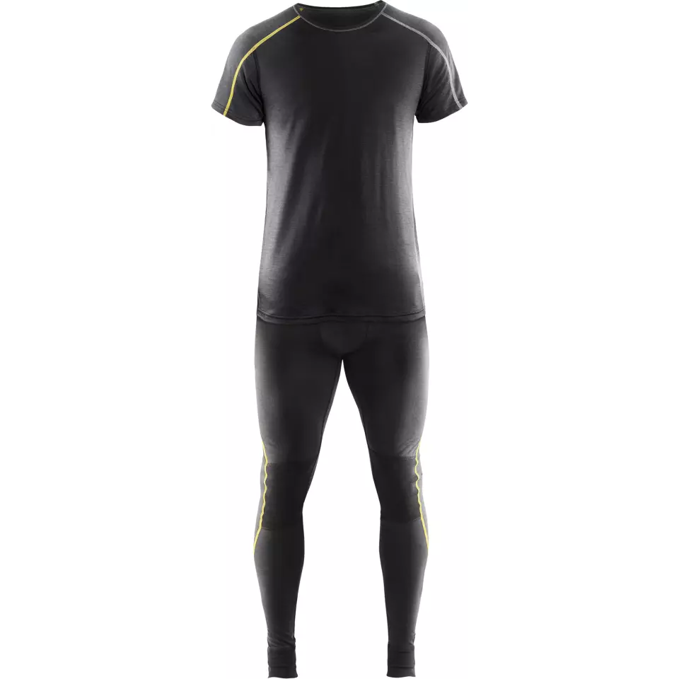 Blåkläder 479817349835, XLIGHT Short-Sleeved Base Layer Shirt, 100% Merino Wool, Dark Gray/Yellow, image 6, gallery thumbnail