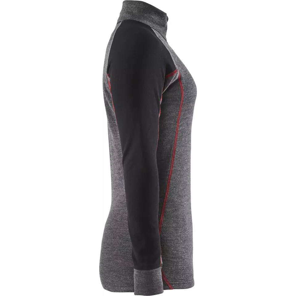 Blåkläder 729917369699, XWARM Women's Long Sleeve Base Layer Shirt with Zip, 100% Merino Wool, Gray/Black, image 2, gallery thumbnail