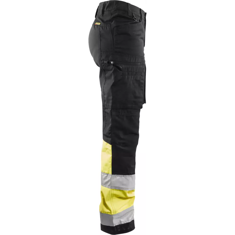 Blåkläder 716118119933, Women's High-Vis Stretch Pants, Black/High-Vis Yellow, image 2, gallery thumbnail