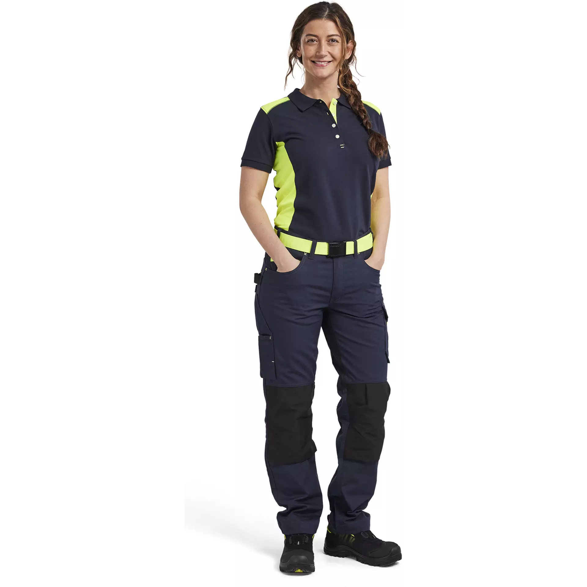 Blåkläder 339010508633, Women's Polo Shirt, Navy Blue/Yellow, image 5