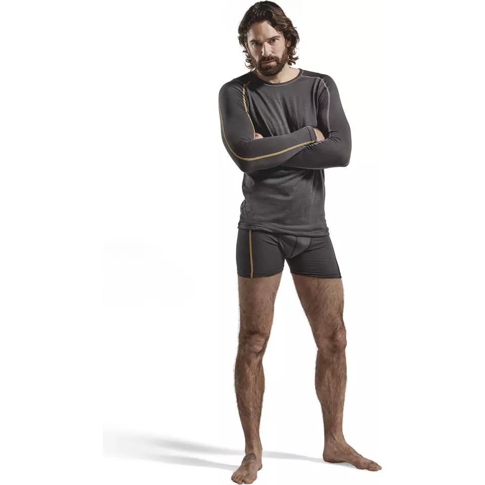 Blåkläder 479917349835, XLIGHT Base Layer Shirt, 100% Merino Wool, Dark Gray/Yellow, image 5, gallery thumbnail