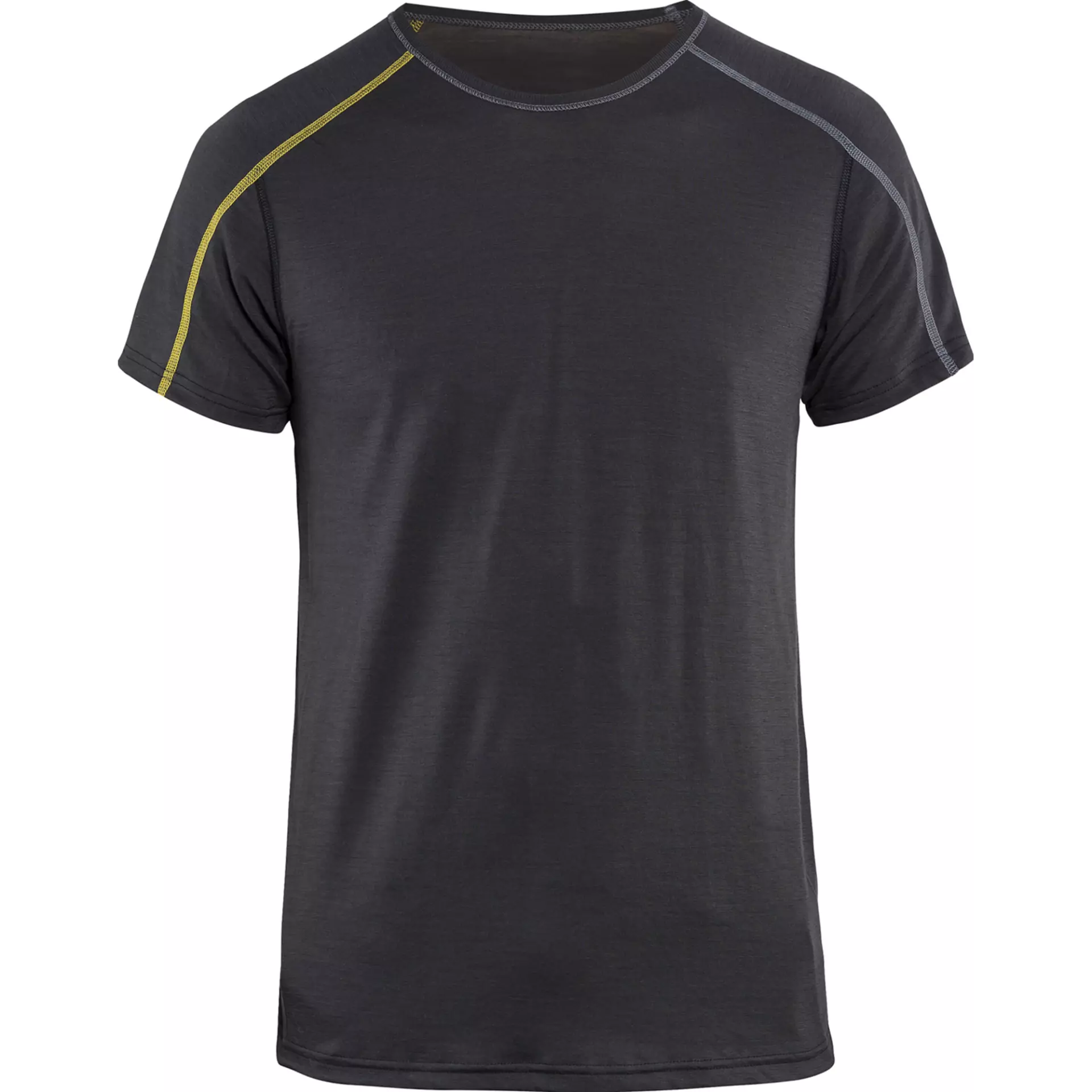 Blåkläder 479817349835, XLIGHT Short-Sleeved Base Layer Shirt, 100% Merino Wool, Dark Gray/Yellow, image 1