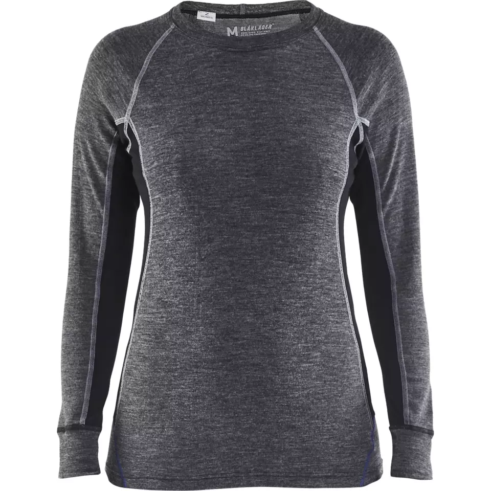 Blåkläder 720017329699, WARM Women's Long-Sleeved Base Layer Shirt, 100% Merino Wool, Gray/Black, image 1, gallery thumbnail