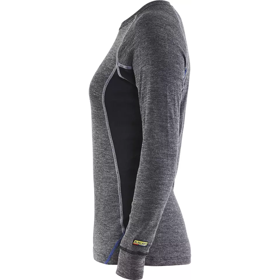 Blåkläder 720017329699, WARM Women's Long-Sleeved Base Layer Shirt, 100% Merino Wool, Gray/Black, image 3, gallery thumbnail