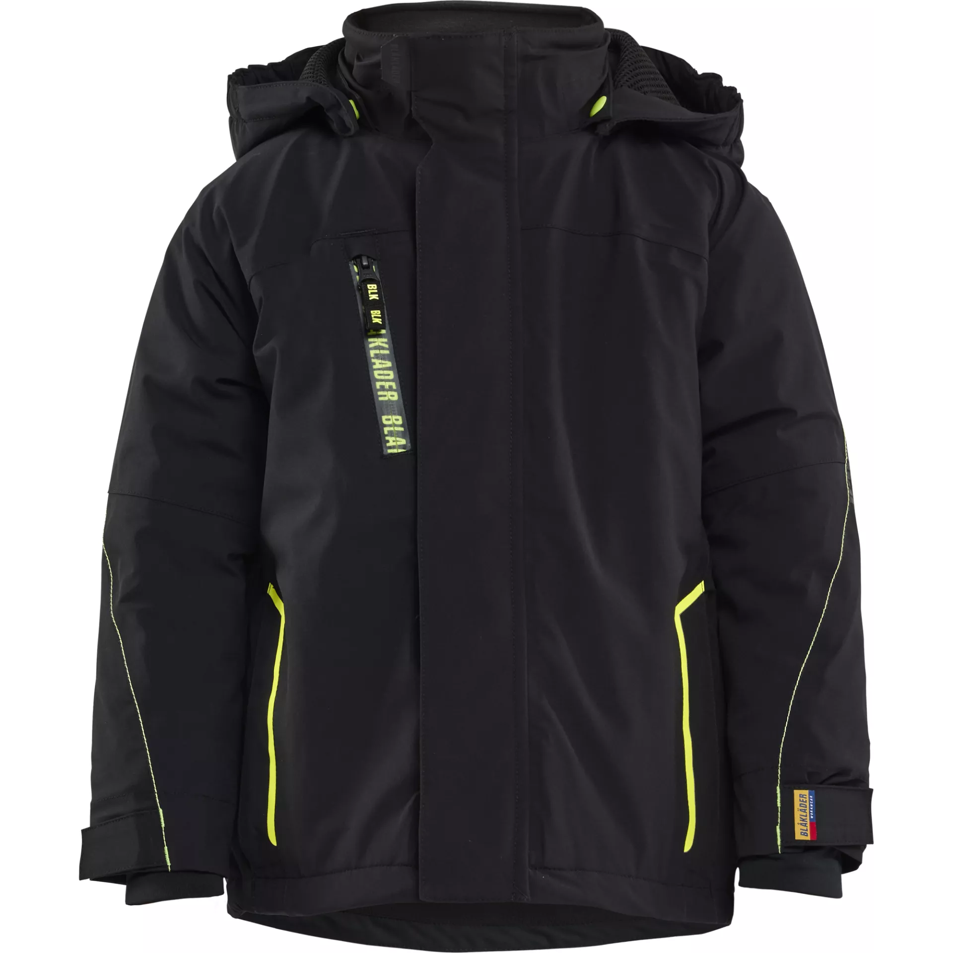 Blåkläder 521019179933, Children's Stretch Winter Jacket With Light Lining, Black/High Vis Yellow