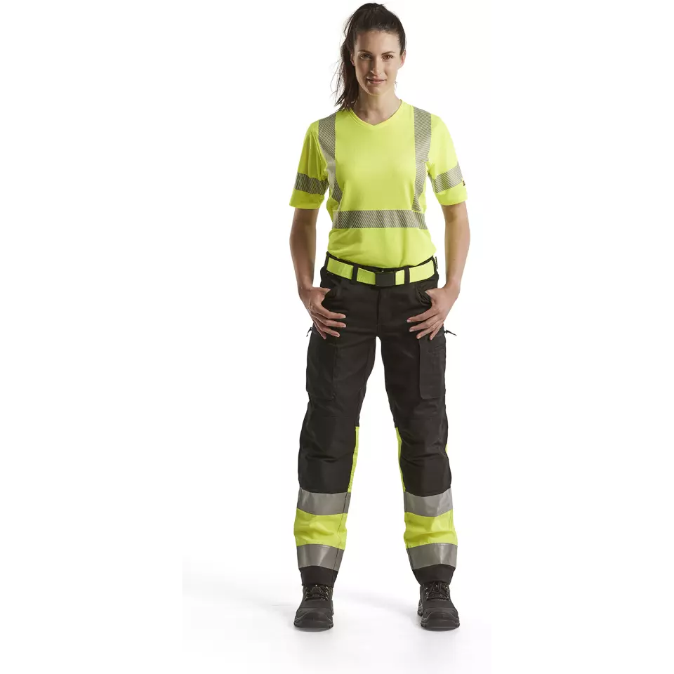 Blåkläder 716118119933, Women's High-Vis Stretch Pants, Black/High-Vis Yellow, image 5, gallery thumbnail