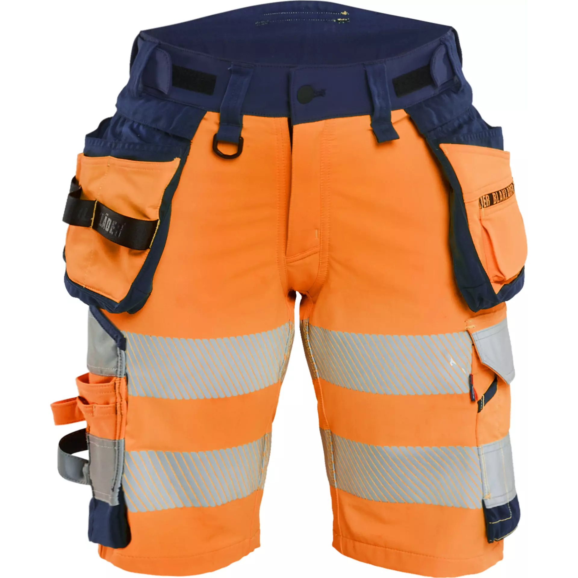 Blåkläder 702016485389, Women's High-Vis Work Shorts, 4-Way Stretch, High-Vis Orange/Navy Blue