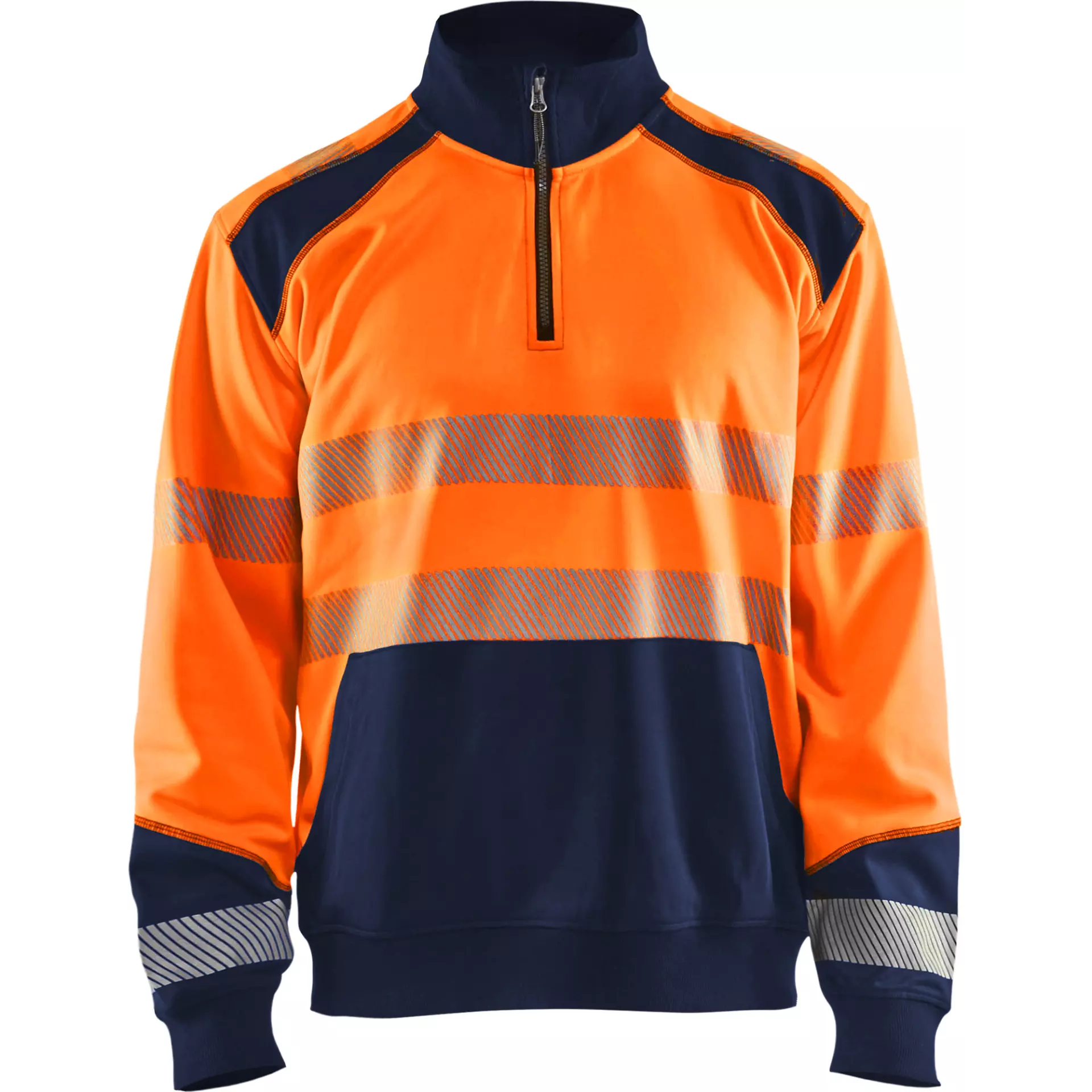 Blåkläder 355625285389, High-Vis Sweatshirt mit kurzem Reißverschluss, Warnorange/Dunkelblau