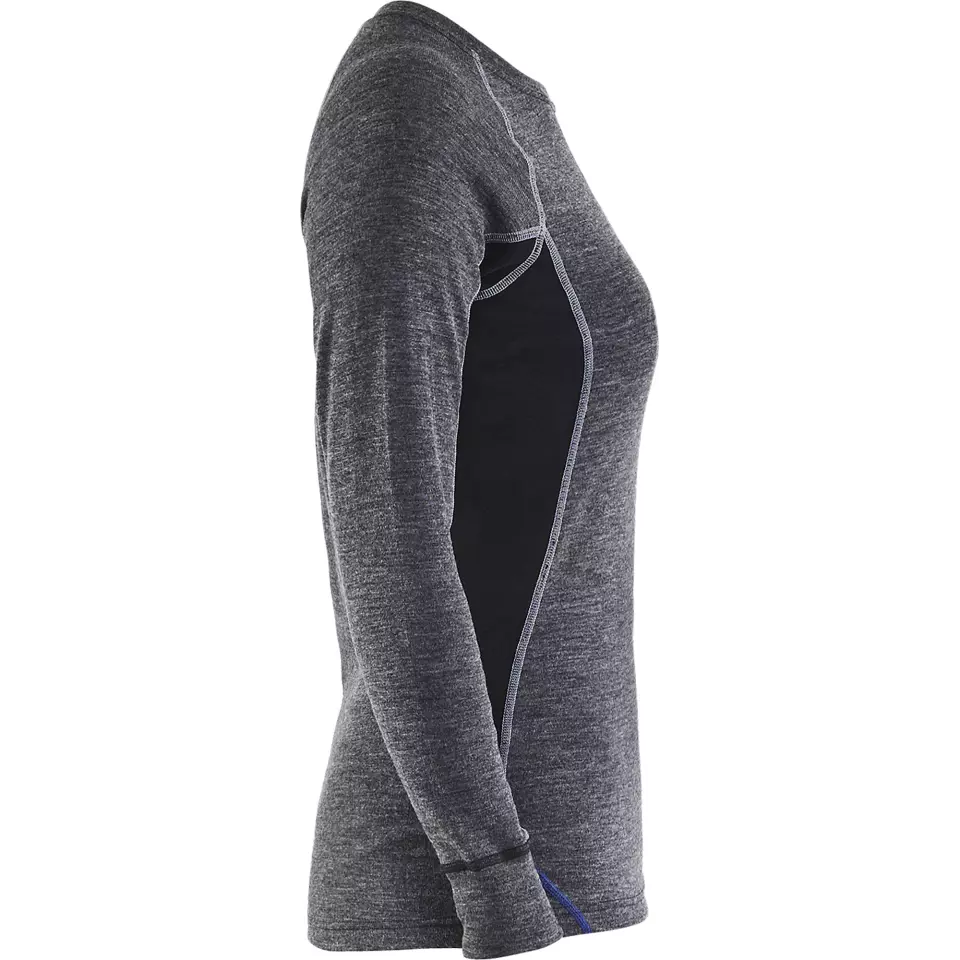 Blåkläder 720017329699, WARM Women's Long-Sleeved Base Layer Shirt, 100% Merino Wool, Gray/Black, image 2, gallery thumbnail