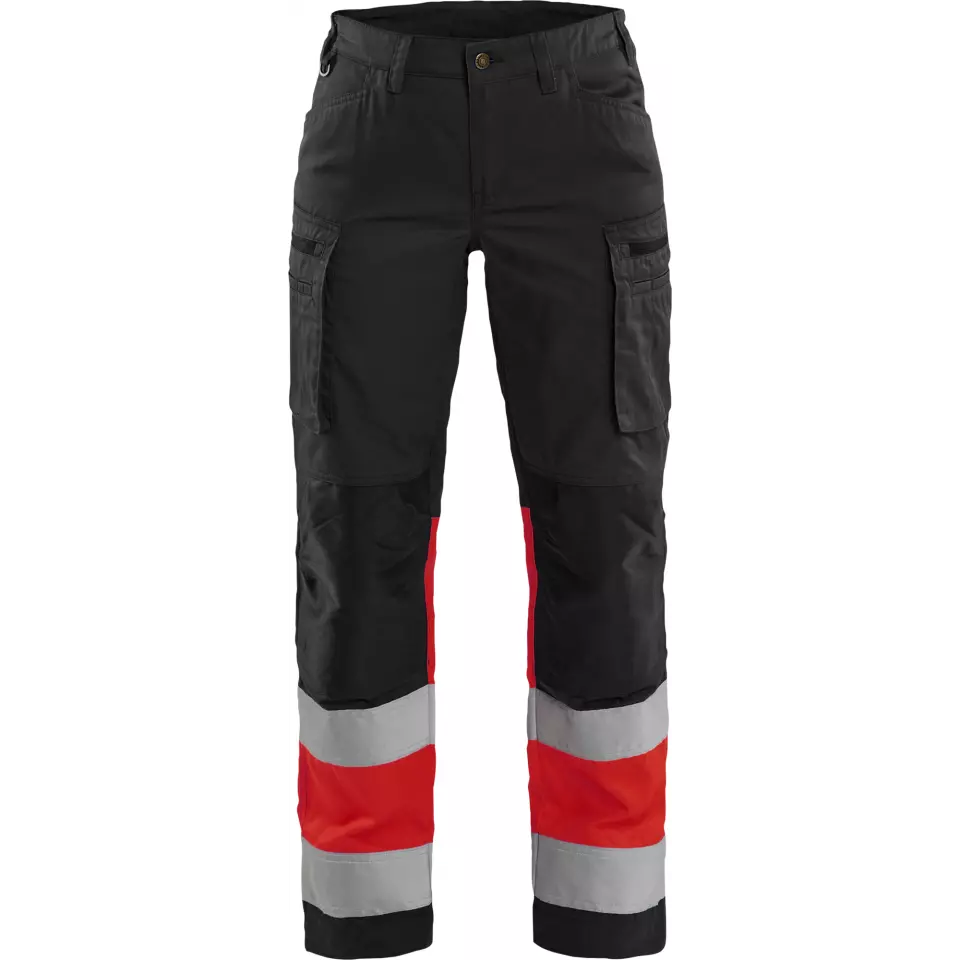 Blåkläder 716118119955, Women's High-Vis Stretch Pants, Black/High-Vis Red, image 1, gallery thumbnail