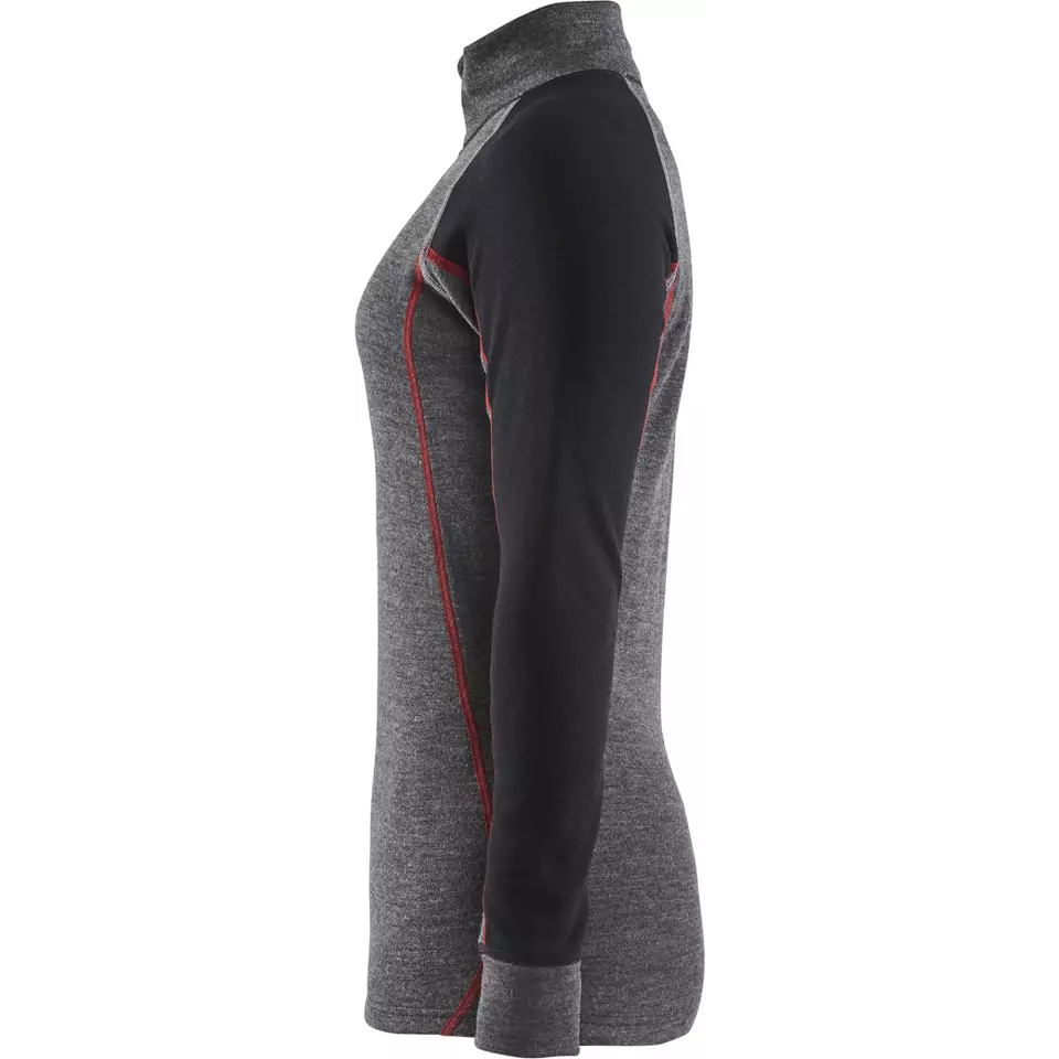 Blåkläder 729917369699, XWARM Women's Long Sleeve Base Layer Shirt with Zip, 100% Merino Wool, Gray/Black, image 3, gallery thumbnail