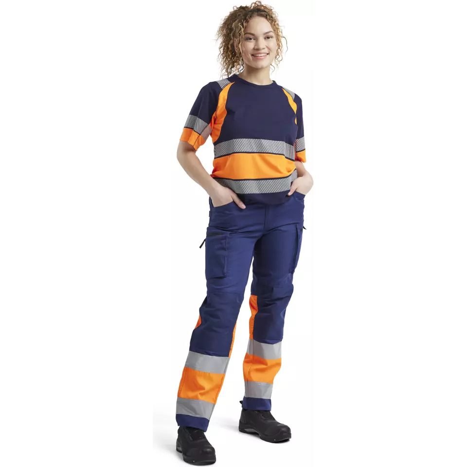 Blåkläder 716118118953, Women's High-Vis Stretch Pants, Dark Blue/Hi-Vis Orange, image 5, gallery thumbnail