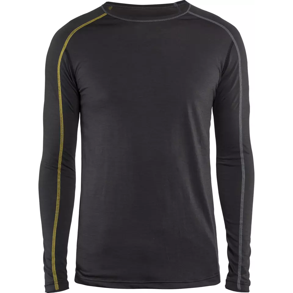 Blåkläder 479917349835, XLIGHT Base Layer Shirt, 100% Merino Wool, Dark Gray/Yellow, image 1, gallery thumbnail