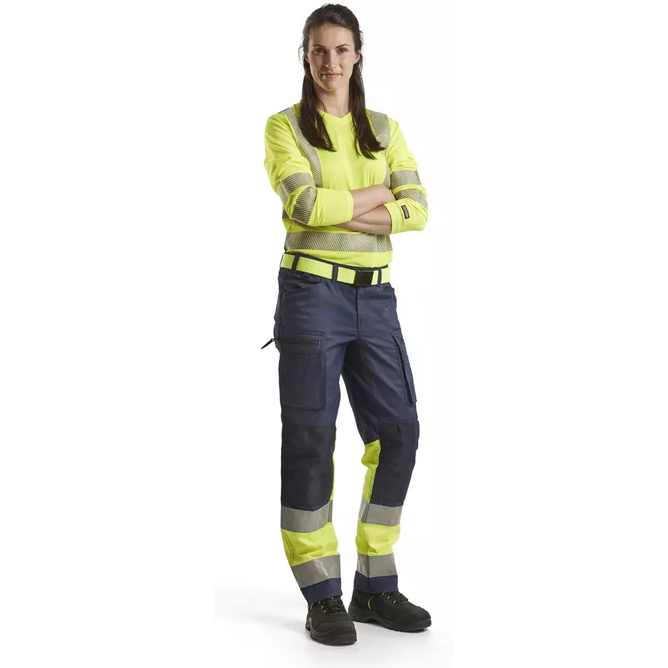 Blåkläder 716118118933, Women's High-Vis Stretch Pants, Navy Blue/High-Vis Yellow, image 5, gallery thumbnail