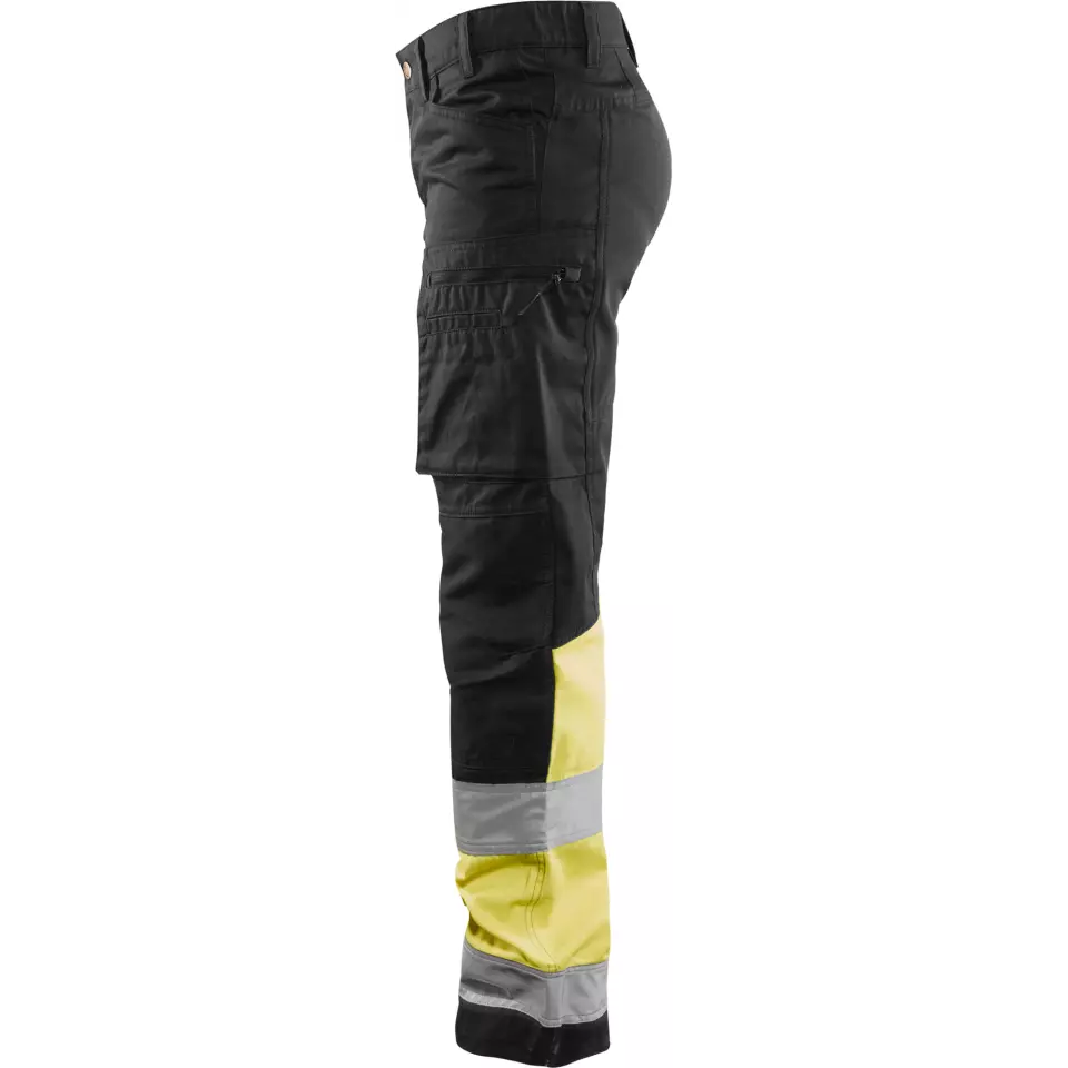 Blåkläder 716118119933, Women's High-Vis Stretch Pants, Black/High-Vis Yellow, image 3, gallery thumbnail