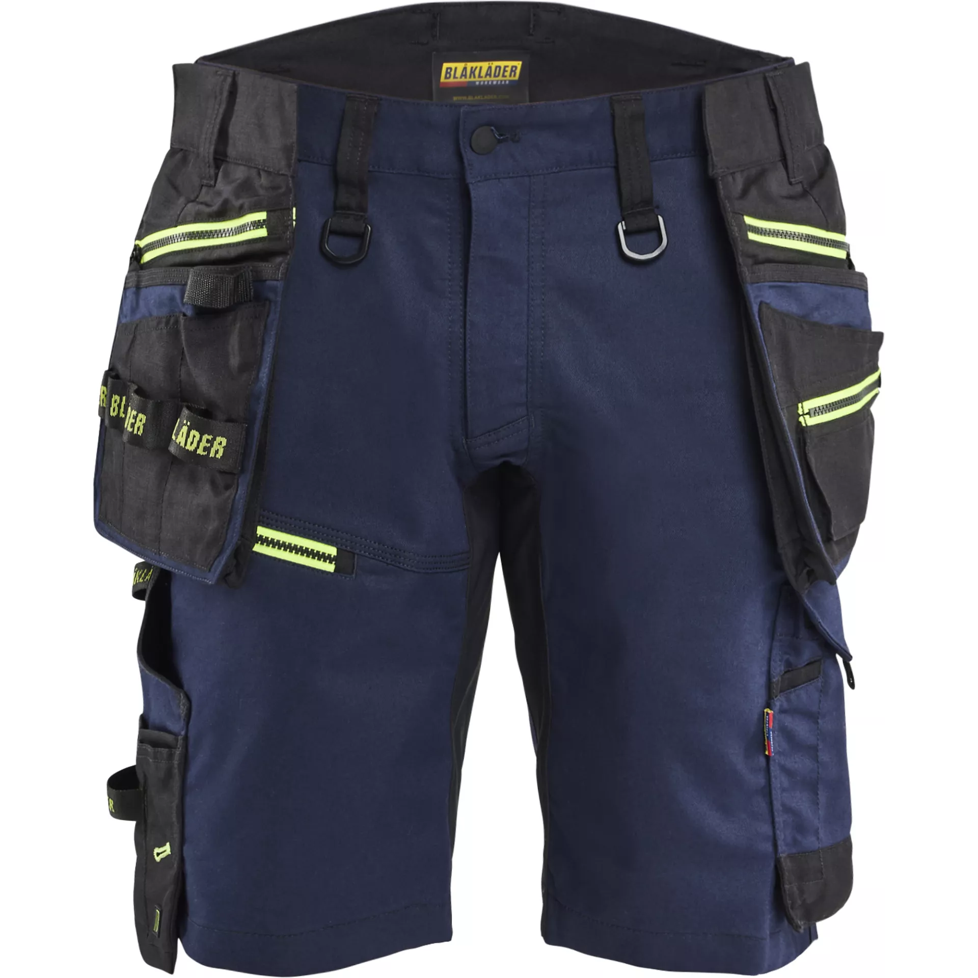 Blåkläder 197211498633, STRIKER Holster Pocket Shorts Stretch, Dark Navy/Hi-Vis Yellow