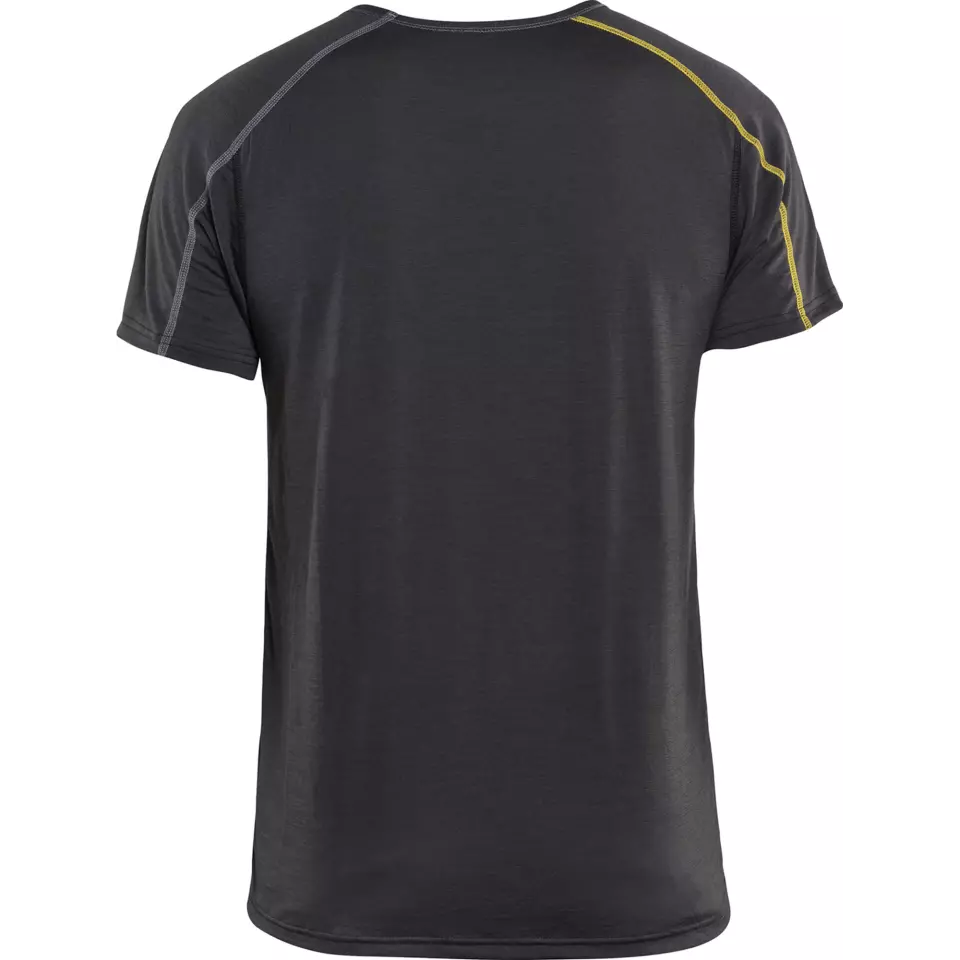 Blåkläder 479817349835, XLIGHT Short-Sleeved Base Layer Shirt, 100% Merino Wool, Dark Gray/Yellow, image 4, gallery thumbnail